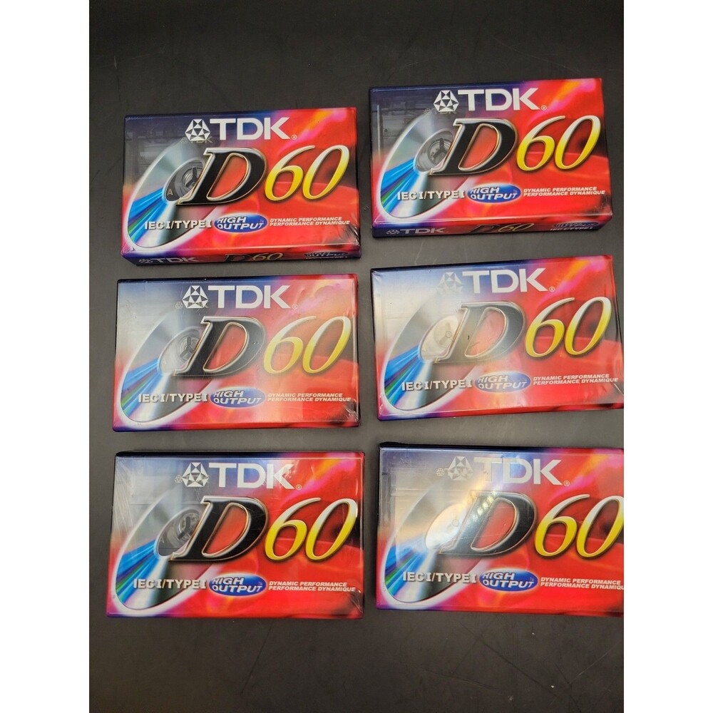 TDK D60 High Output Blank Audio Cassette Tapes Lot of 6 New Sealed